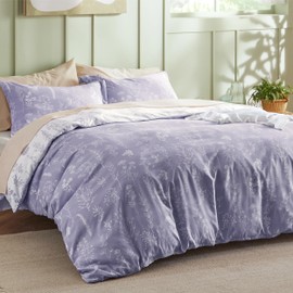 Bedsure Duvet Cover King Size - Reversible Lilac Purple King Duvet Cover Set with Zipper Closure, 3 Pieces Floral Patterned Bedding Set with 8 Corner Ties and 2 Pillow Shams