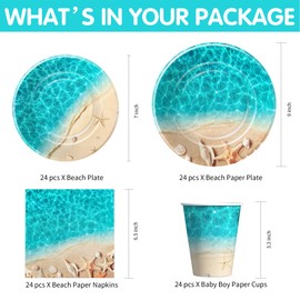 Srua Don Beach Party Decorations, Ocean Seashell Party Supplies, Plate, Cup, Napkin, Tablecloth, Cutlery, Banner, Ocean Beach Table Decorations For Birthday Baby Shower Wedding, Serves 24