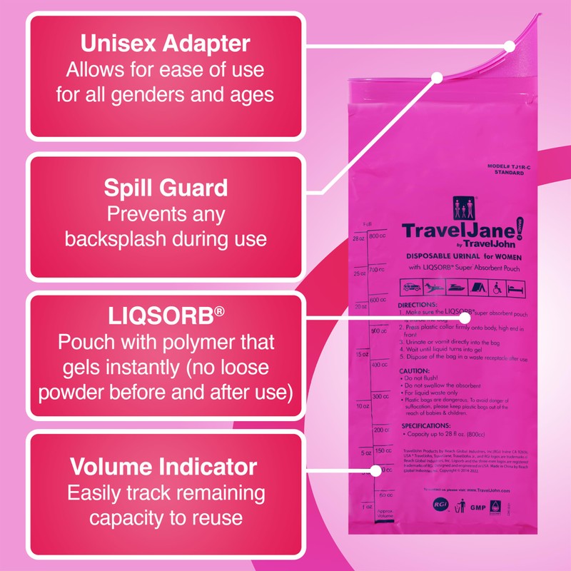 TravelJane Disposable Urinal for All Genders, Adults, and Children (6