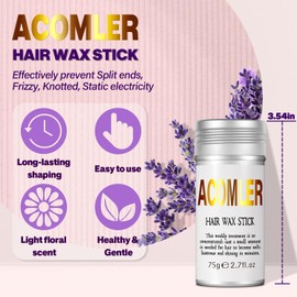 Acomler Hair Wax Stick, Wax Stick for Hair, Fly Away Stick for Hair, Slick Back Hair Products Frizz Control, Hair Accessories for Women&Kids, Hair Styling Wax Pomade Gel Stick (Pack of 2 Silver,5.4oz)