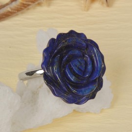 Justinstones Crystal Quartz Carved Gemstone Daisy Flower Promise Ring 25MM Romantic Rose Bud Adjustable Stacking Ring Gift For Her (Adjustable size:8 to12), Stone, No Gemstone