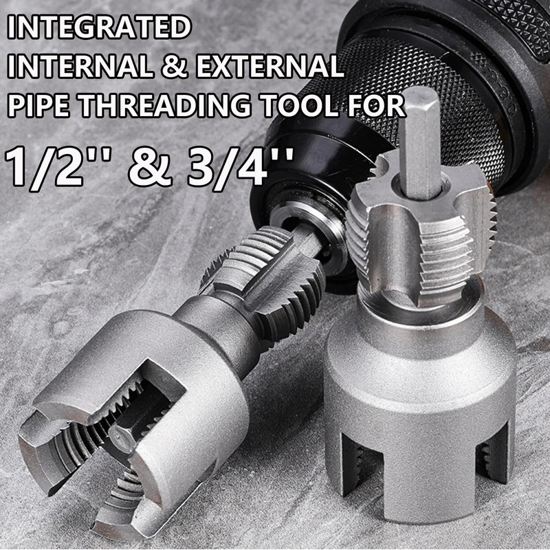 Integrated Internal & External Pipe Threading Tool with 1/2'' &