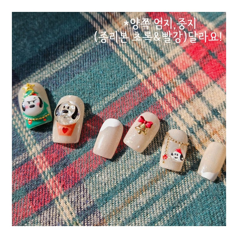 Character Christmas handmade nail tips - Long Square / 캐릭터