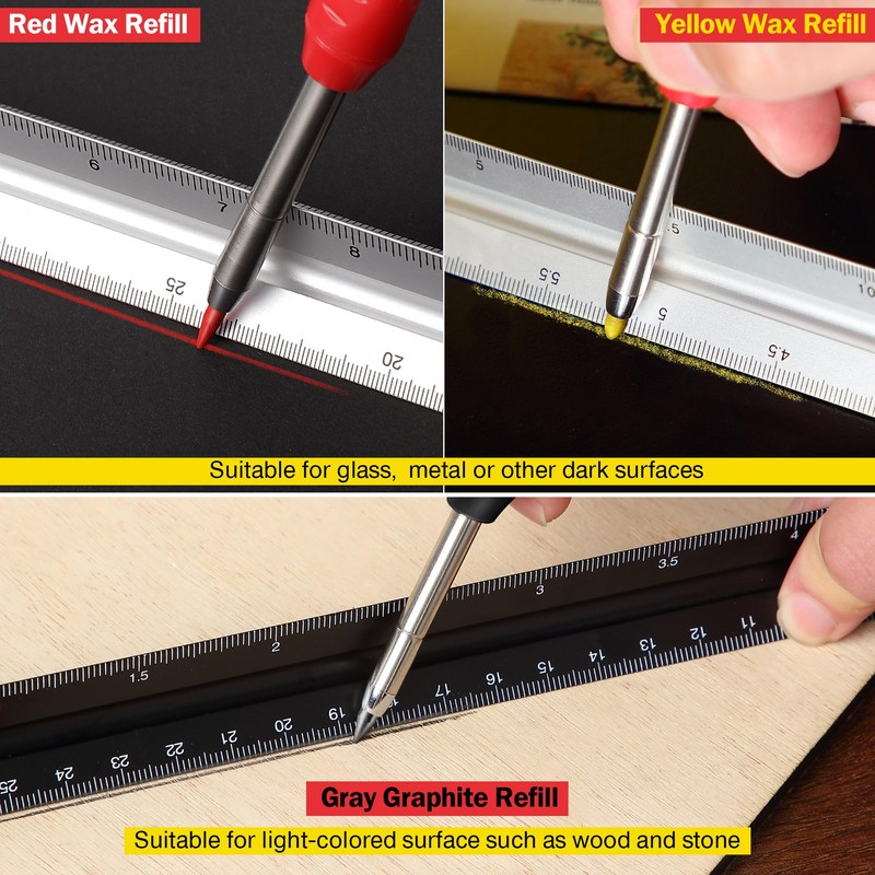 Hiboom 3 Pack Solid Carpenter Pencil with 21 Refill, Long
