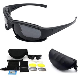 TOTMOX Men's Women's Cycling Glasses, X7 Military Cycling Glasses, Polarised Sunglasses with 4 Interchangeable Lenses, Mirrored Sports Glasses for MTB, Road Biking, Cycling with UV400 Protection,