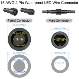 MAD OWL 2 Pin Waterproof LED Wire Connector, 16 AWG 196.8 inch/5M IP68 Male and Female Heads Extension Cable for Indoor and Outdoor LED Strip Light(1 Strip Black)