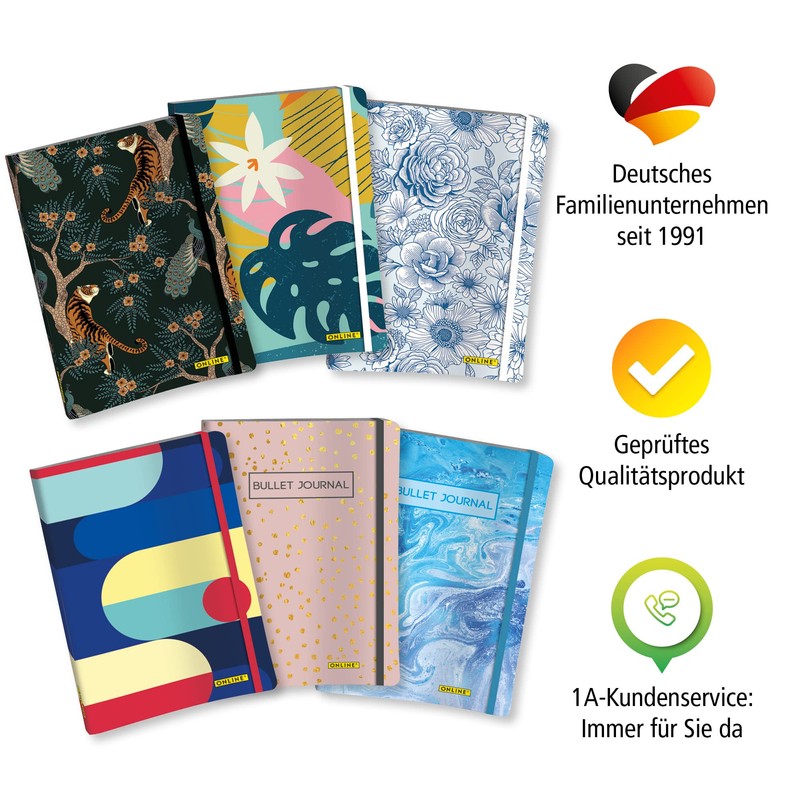 ONLINE Bullet Journal Blue Flowers, 120 g/m² FSC Paper, DIN