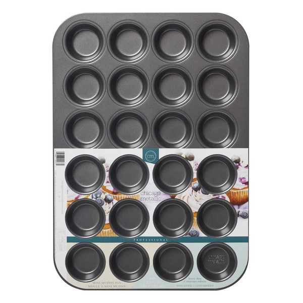 Chicago Metallic Bakeware Professional Non-Stick 24 Cup Mini Muffin Pan, Grey