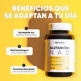 Glutatión 500mg NAD+ 200mg Cápsulas Veganas NAC y CoQ10 90 Pzas Homodeus