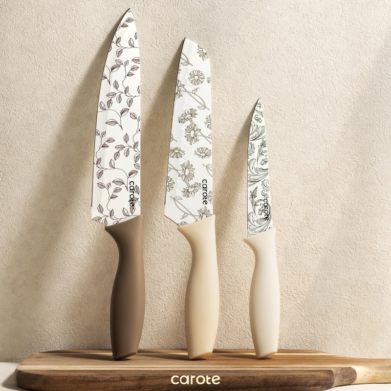 CAROTE 12PCS Knife Set, Kitchen Knife Set with 6 Blade