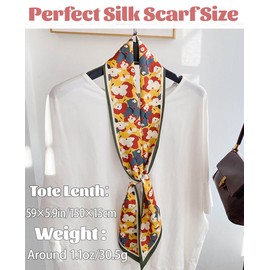 kcctoo 59” Long Silk Like Head Scarf Women's Fashion Square Neck Satin Scarfs for Bag Hair Scarves Gift 59 * 5.9”, B1 Yellow Flowers 59" X 5.9", 59” x 5.9”/150 x 15cm