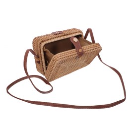 Healvian Square Rattan Crossbody Bag for Women Hand Woven Mini Purse Shoulder Strap Stylish Rattan Woven Handbag for Casual Outings and Travel