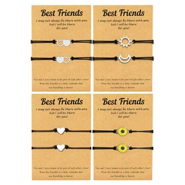 8 Pcs Best Friend Bracelets for Women 2/3/4 Sunflower Moon Sun Star Friendship String Bracelet Bff Matching Distance Heart Bracelet