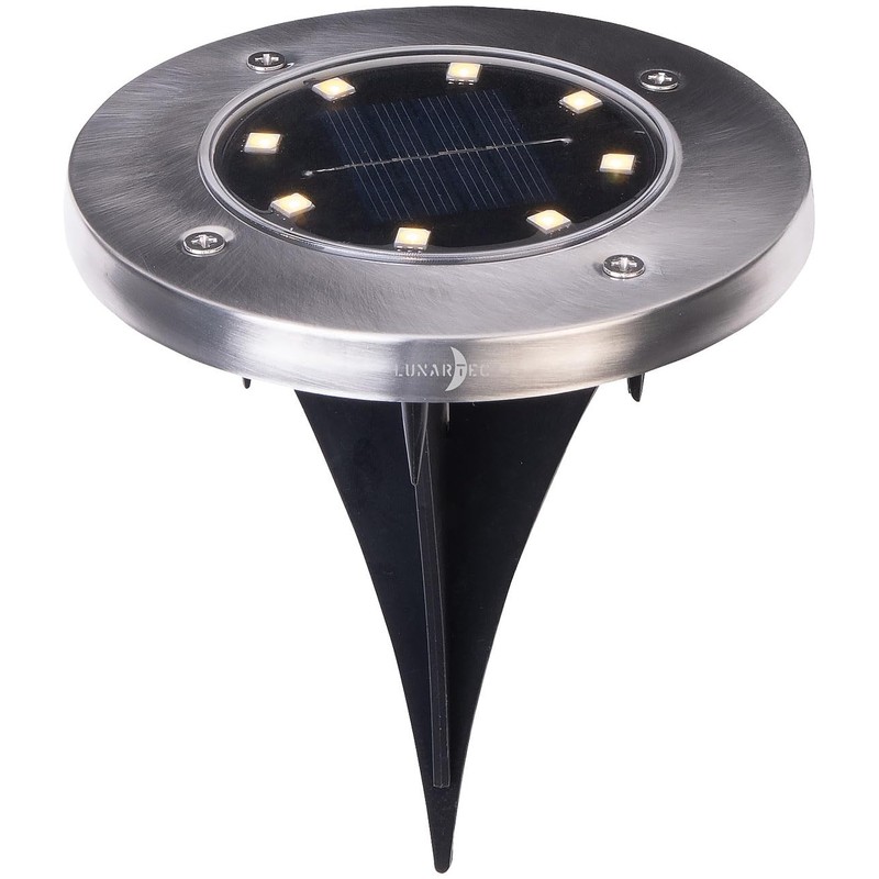Lunartec 12er-Set Akku-Solar-Bodenleuchten, Edelstahlgehäuse, 8 LEDs, wamweiß