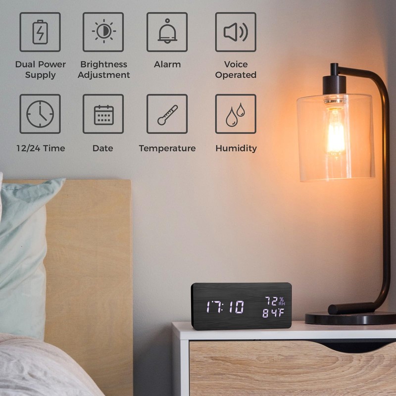 Virklyee Wooden Digital Cube Alarm Clock with LED Temperature Display,