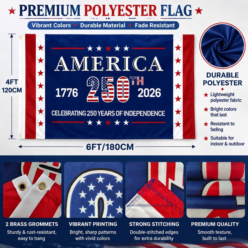 Double Sided USA 250th Anniversary Flag 4x6 FT Heavy Duty