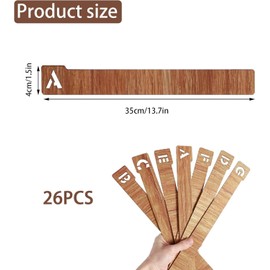 Wooden A-Z Alphabet Dividers for Books, Records and Files, 35 cm x 4 cm, Set of 26