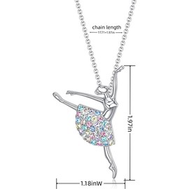 Ballerina Dance Necklace, Ballet Jewelry Gift for Dancers, Rhinestone Pendant Gift for Dance Teacher Dance Recital Birthday Performance (C)