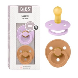 BIBS Colour Paquete de 2 chupetes. Libre de BPA, Tetina redonda. Látex natural, Talla 2 (6-18 meses) Violet Sky/Pumpkin