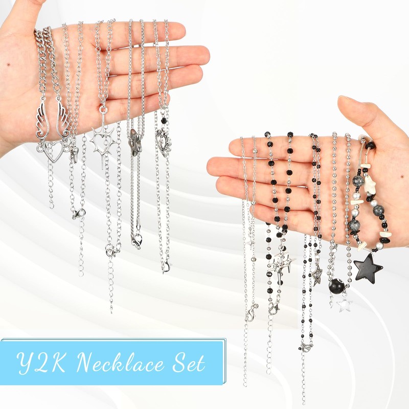 Sureio 10 Pcs Y2K Gothic Necklace Set Silver with Star