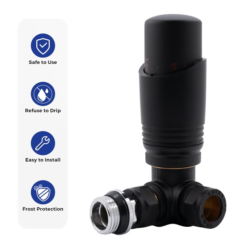 Vancoco Thermostatic Radiator Valve Corner Modern TRV Radiator Valve 15mm