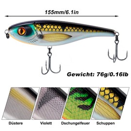 Dr.Fish Jerkbait Wobbler for Pike 155mm/76g Fishing Lure for Pike Zander Predator Fish Artificial Bait Trout Lure Wobbler Fishing Accessories Freshwater Saltwater Color: Dusky