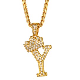 Richsteel Crown Initial Necklace For Men Women Capital Letter Y Pendant with 22'' Wheat Chain Alphabet Monogram Jewelry