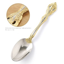 Thomaso 5 Piece Fine Flatware Set, Gorgeous Retro Royal Gold 1810 Stainless Steel Flatware Cutlery Set, flatware set with service for1,Vintage Pattern Gold Plated Design,Dishwasher Safe