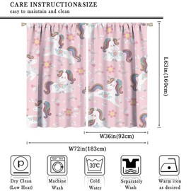 Unicorn curtains for girls bedroom, Cortinas para cuarto de niña, Unicorn bedroom decor for girls, Elegant Pink Unicorn Curtains, Pink Floral Curtains, Rainbow Curtains for Girls Bedroom 72xL63 Inch