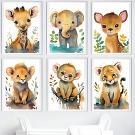 BeYa® Children's Room Pictures, Wall Pictures, Poster Decoration for Children's Room, Boys and Girls, Baby Room Pictures, Wall Decoration, Posters, Set of 6, DIN A4 (Safari1)