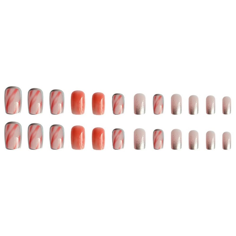24 Clear Amber INS Faux Nails with Gold Plated -