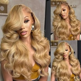 12A Body Wave Bundles Human Hair 14 16 18 Inch Human Hair Bundles 27# Colored 100% Unprocessed Honey Blonde 3 Weave Bundles for Black Women