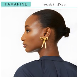 FAMARINE Gold Bow Earrings for Women Big Bow Dangle Drop Earrings Classic Earrings Gift