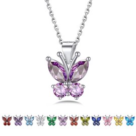 Bestyle Crystal Necklace 925 Sterling Silver Girls Children Pendant with Synthetic Zirconia Birthstone Butterfly Necklace Butterfly Necklace Comes in Jewellery Gift Box, Sterling Silver