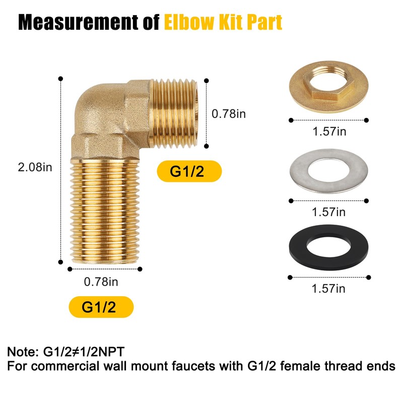 Installation Kit for Wall Mount Commercial Faucet, Brass 90 Degree