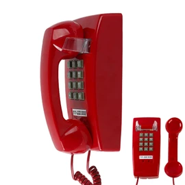 Retro Red Wall Phone Ringer On or Off, Updated 2544 Wall Telephone, Vintage Wall Telephone with Metal Base, Old Wall Phones for landline, Backup Emergency Phone for Home, Kitchen