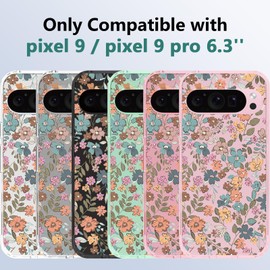 Tcaraersing for 2024 Pixel 9 Pixel 9 Pro 6.3" Flower Case Floral Pattern Clear Shockproof [Hard PC Back Soft TPU Edge] Slim Cover for Girls Women, Colorful Tiny Floral