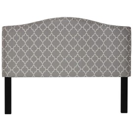 Cortesi Home Lena Upholstered Queen Headboard with Nailhead Trim, Grey, CH-HB105562