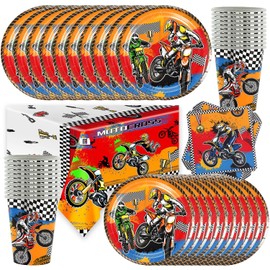 Motorcycle Party Tableware, Motorcycle Tableware, Biker Parties, Tableware for 20 Guests - Includes Tablecloth, Plates, Napkins, Cups, Table Decoration for Kids Parties