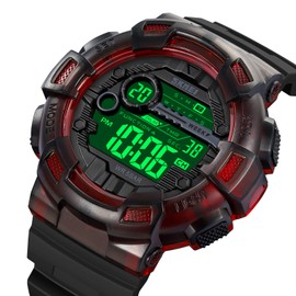 Gosasa Fashion Multifunction Watch for Men Big Dial Outdoor Sport Men's Digital Watches Date Casual Male Wristwatch Waterproof LED Back Light (Black Red)