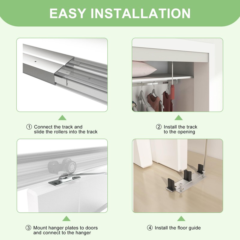 BarnBase 6FT/72(Double 3FT) Bypass Door Hardware, Aluminum Double-Closing Sliding Closet