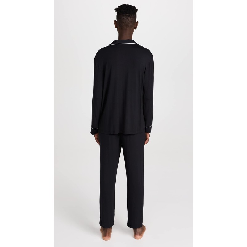 Eberjey Men's William Modal Long PJs, Black/Ivory, M