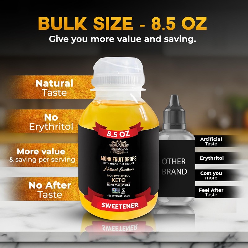 SubSugar 100% Monk Fruit Drops Pure Liquid Monk Fruit Sweetener,
