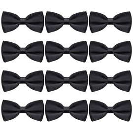 12 Pcs Bow Tie Classic Solid Color Satin Bow Tie Adjustable Neck Bowtie for Men Wedding Party (12, Black)