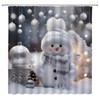 Christmas Shower Curtain Cute Snowman Silver Xmas Ball Snowflake Winter