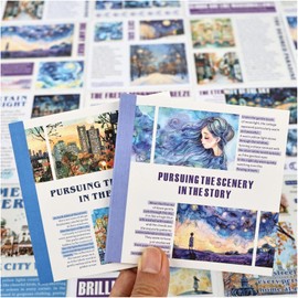 Dwpetzo 40 Sheets Pre-Cut PET Washi Sticker Books for Journaling, 2Pack Watercolor City and Night Sky Themes, Scrap Book Stickers for Scrapbooking, Junk Journal Supplies, Aesthetic Collage