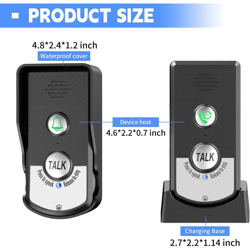 2 Way Wireless Doorbell Intercom Indoor Outdoor, 3280ft Long Range