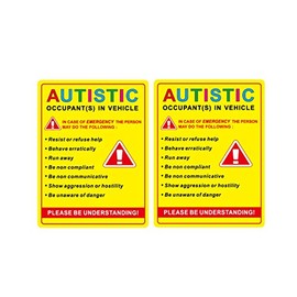 Autistic Occupant in Vehicle Vinyl Sticker Decal (2 Pack) - 3.75x5 Inches - Autism Awareness Car Truck SUV Van Boat Window Bumper Decal