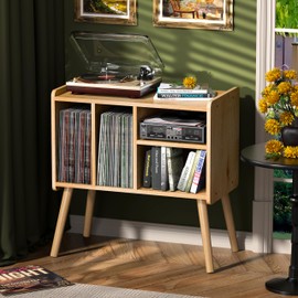 UODERS Record Player Table, Mid-Century Record Player Stand with Vinyl Storage Hold Up to 150+ Albums, Vinyl Record Cabinet with Adjustable Shelves, Wood Turntable Stand for Music Living Room (Walnut)