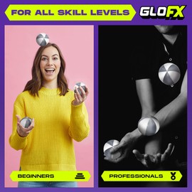 GloFX Juggling Balls [Pack of 3] for Beginners to Advanced Jugglers - No Bounce Design - Durable Weighted Juggle Ball Kit - 2 Layer Construction - Soft and Easy Juggling Kit - Silver & White